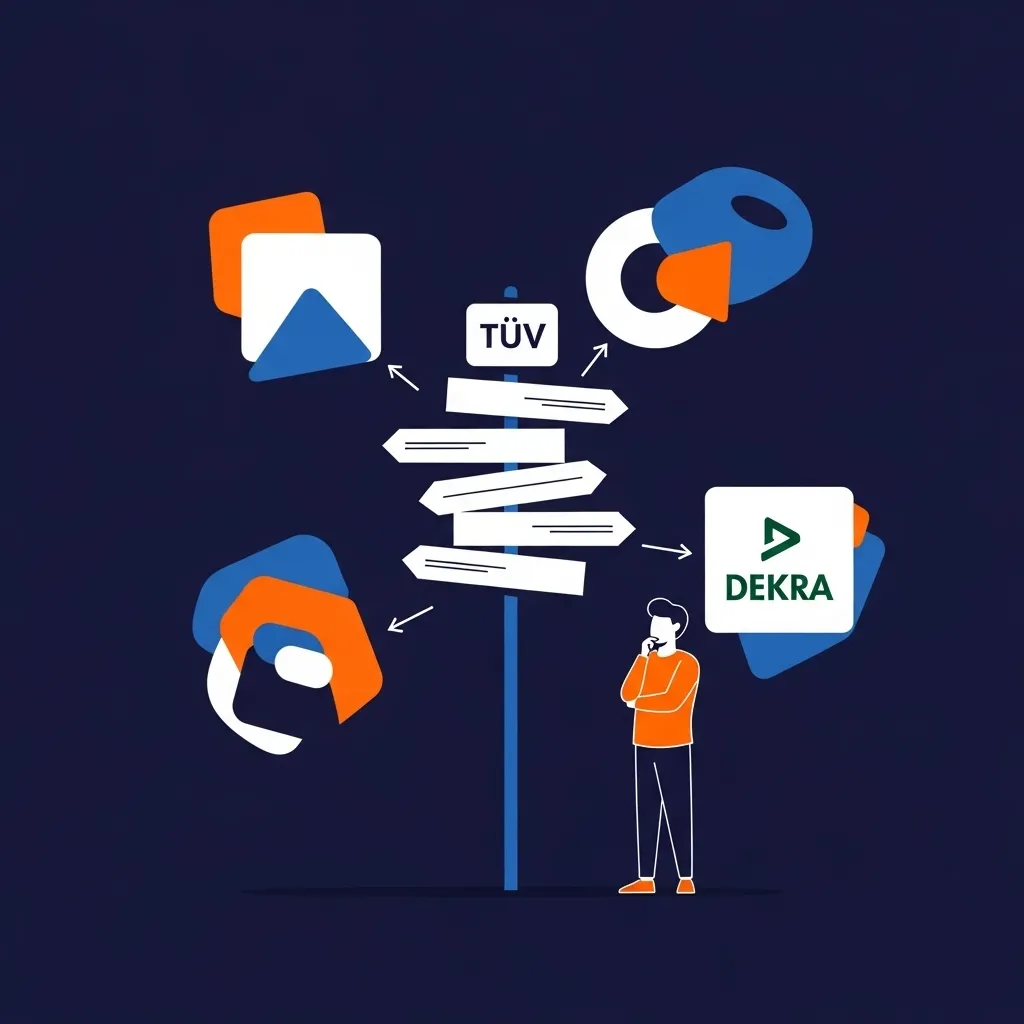 Illustration zum Thema Die richtige MPU-Stelle wählen: TÜV, DEKRA & Co. im Vergleich – Worauf du achten musst