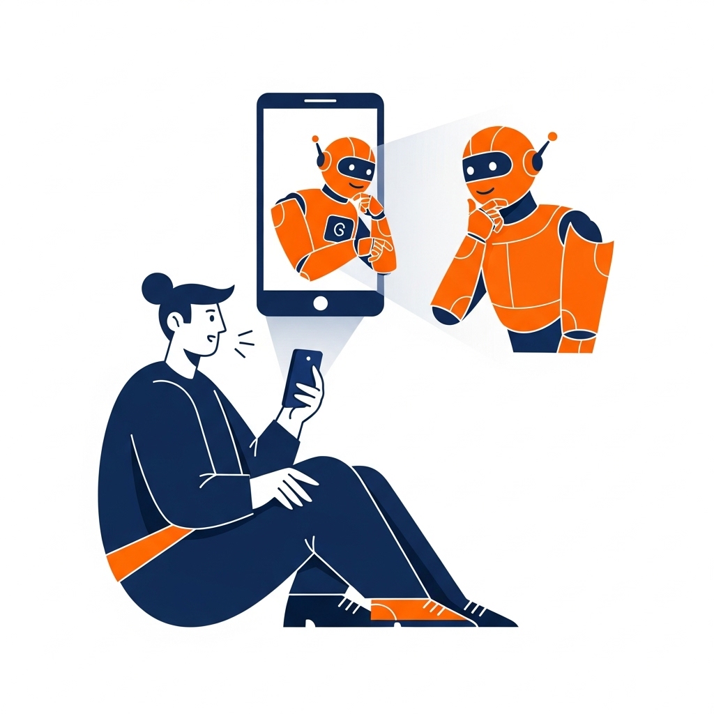 Illustration zum Thema MPU-Vorbereitung mit KI: Das psychologische Gespräch clever üben